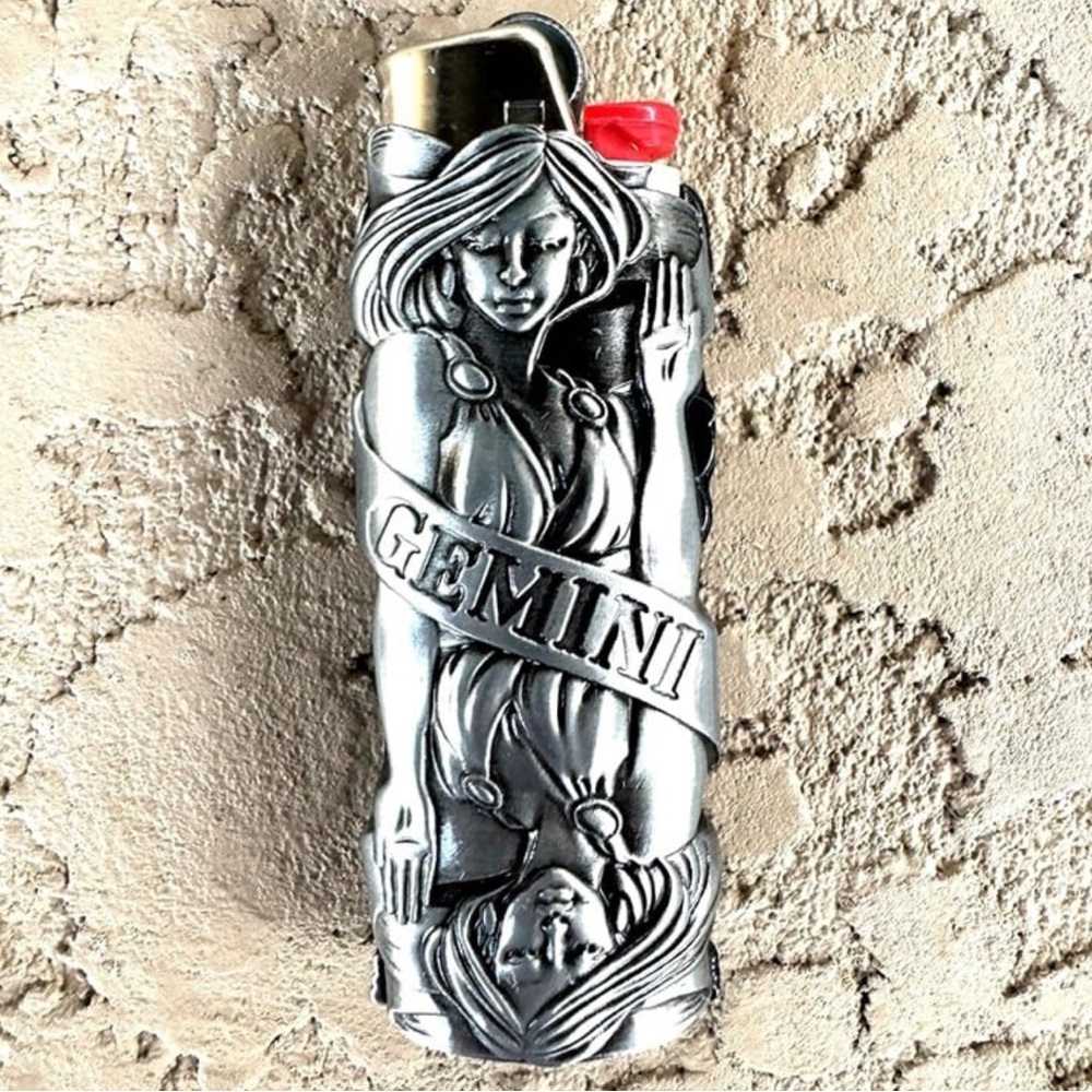 Metal lighter case fits BIC lighter standard size j6 holder zodiac case Gemini